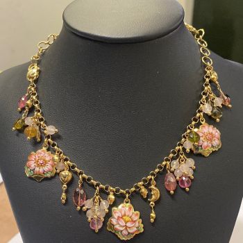 gabriella rivalta girocollo fiori rose smalto e oro