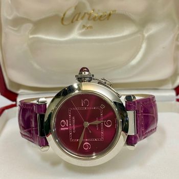 Cartier pasha automatico acciaio quadrante viola cintutino viola deplo